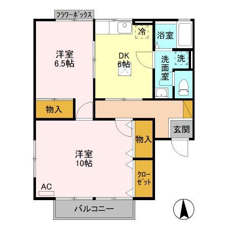 クレストファイブD(2DK/1階)の間取り写真
