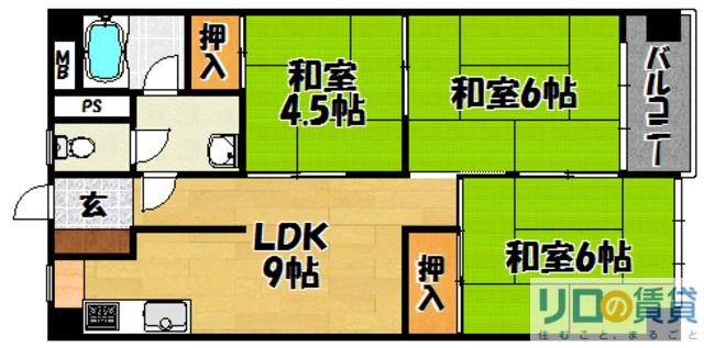 瑞光コーポ(2LDK/4階)の間取り写真
