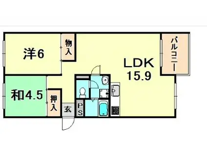 芦屋浜高層 若葉(2LDK/6階)の間取り写真