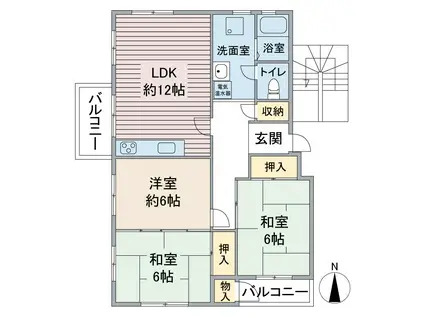 竹山団地4203号棟(3LDK/4階)の間取り写真