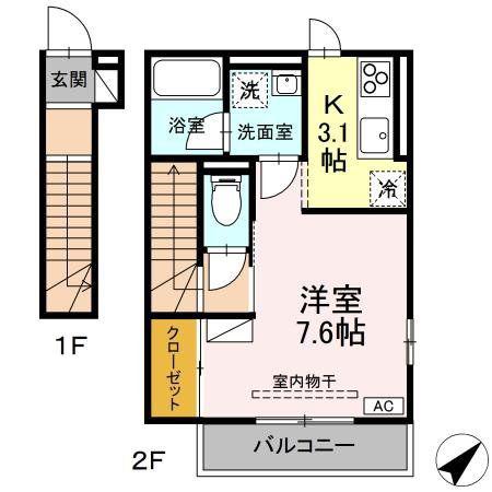 メゾン・ド・マイ(1K/2階)の間取り写真