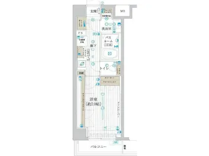 フュージョナル浮間舟渡(1K/2階)の間取り写真