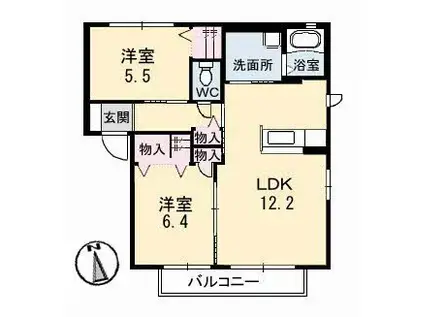 F-CUBE A棟(2LDK/1階)の間取り写真