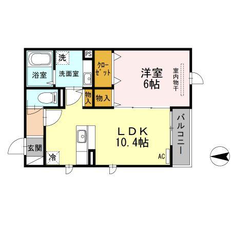 フェリーチェ西田(1LDK/2階)の間取り写真