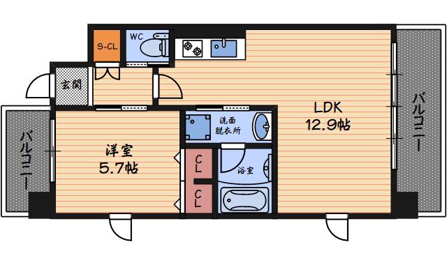 ディームス福島(1LDK/2階)の間取り写真