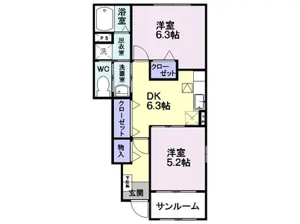 サニーブライトIII(2DK/1階)の間取り写真