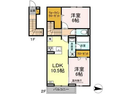 フロンティアオリト(1K/2階)の間取り写真