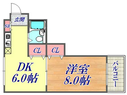 ウィルトアロード(1DK/2階)の間取り写真