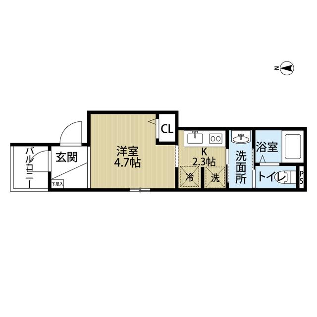 アステール(1K/1階)の間取り写真