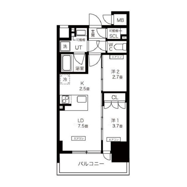 K-COURT谷町四丁目(2LDK/8階)の間取り写真