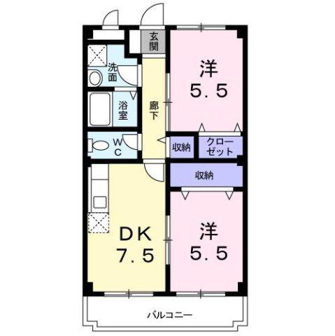 メゾンノウブル(2DK/3階)の間取り写真