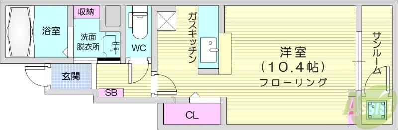 クレイン・ヒル A(1K/1階)の間取り写真