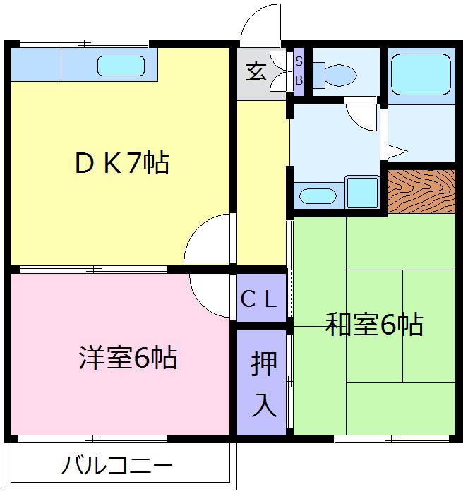 アーバンハイツII(2DK/2階)の間取り写真