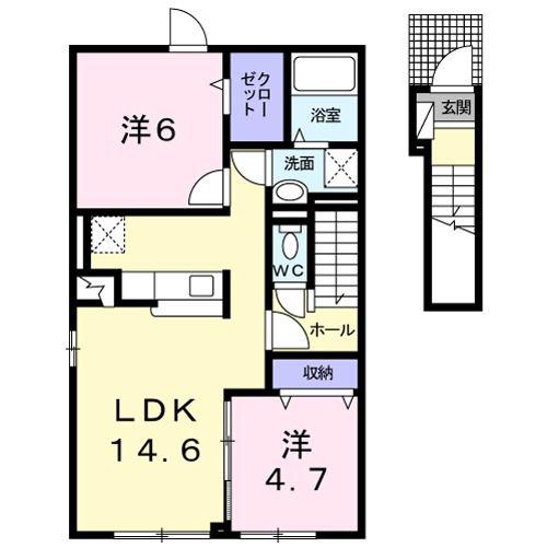 フォンターナ(2LDK/2階)の間取り写真