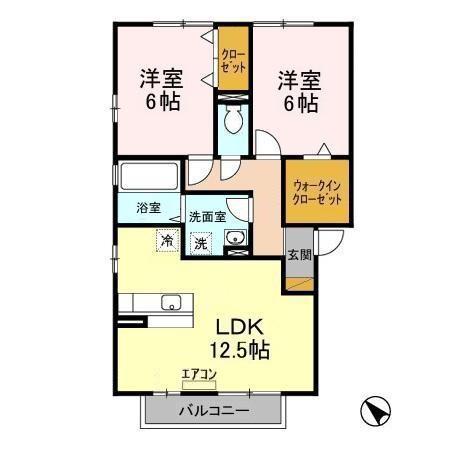 グリーンコート貝塚2号館(2LDK/2階)の間取り写真