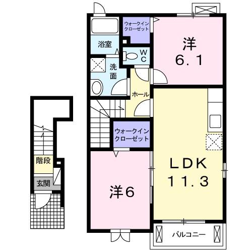 コーポKAJIYA C(2LDK/2階)の間取り写真