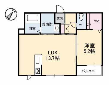 コンフォーザ A棟(1LDK/2階)の間取り写真
