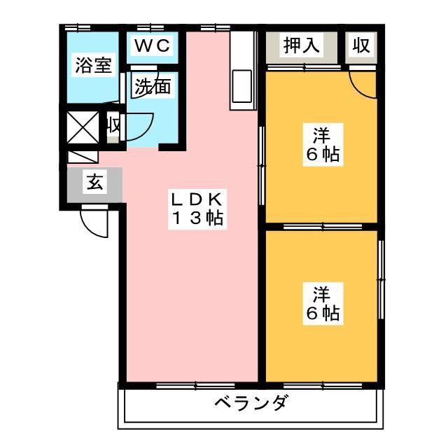 コモンシティ千代田A(2LDK/1階)の間取り写真