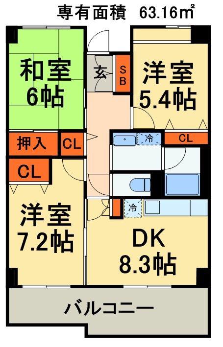 エステート1号館(3LDK/7階)の間取り写真