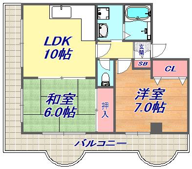 ビエント六甲Ⅰ(2LDK/1階)の間取り写真