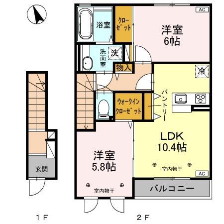 エール リヴェール C(2LDK/2階)の間取り写真