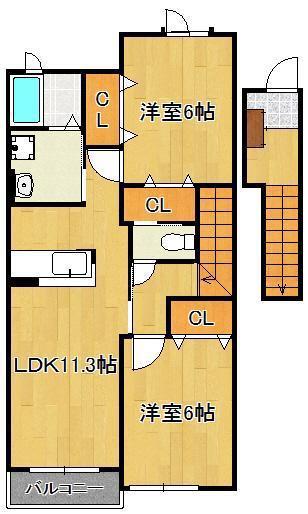 プレイン・コートSI(2LDK/2階)の間取り写真