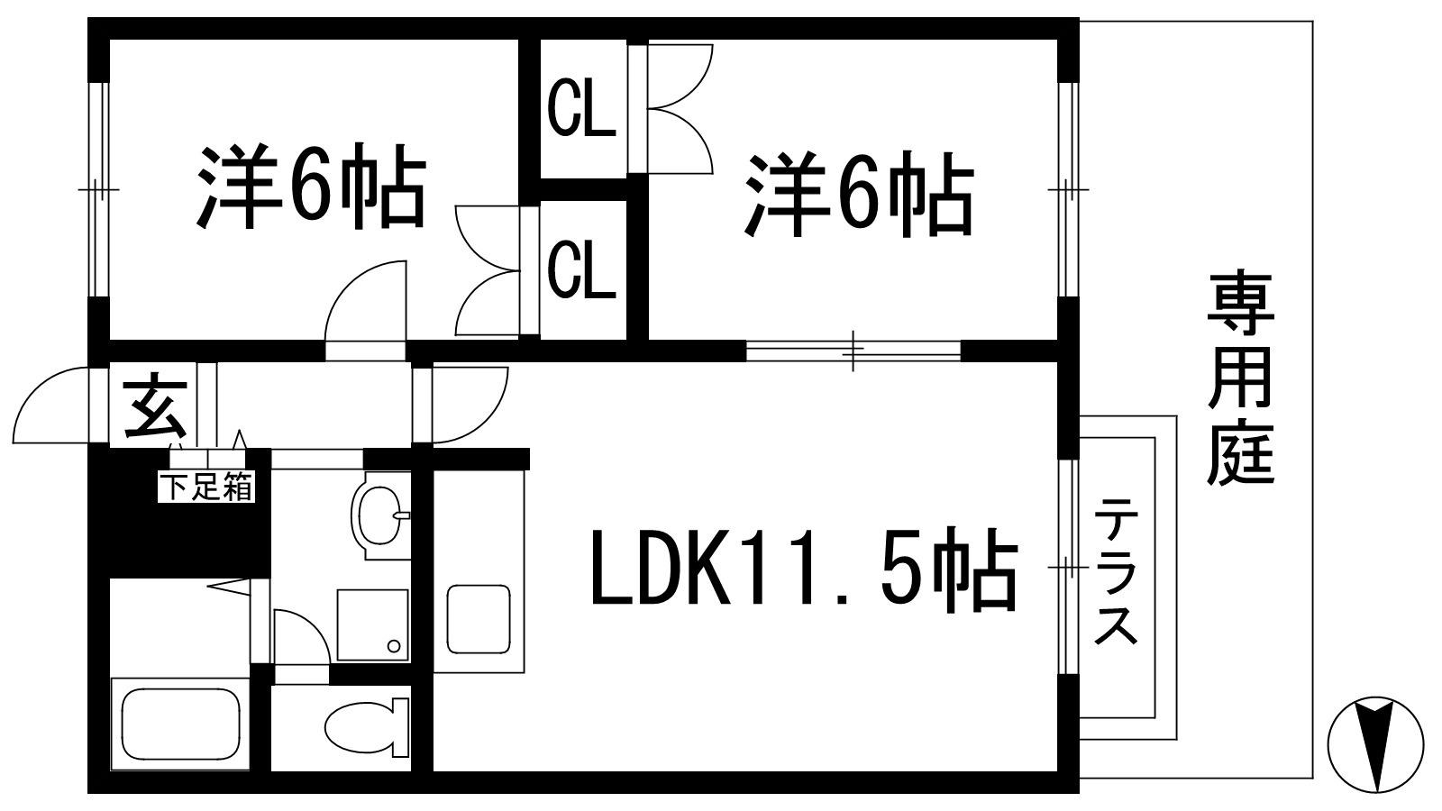 ウッディーパル萩原(2LDK/1階)の間取り写真