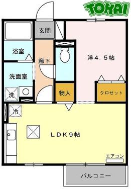 GLORY A棟(1LDK/2階)の間取り写真