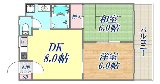 カンタル御影(2DK/4階)の間取り写真