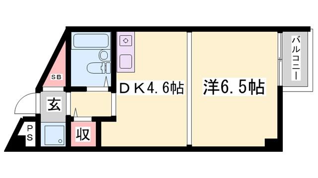 加古川ヤングパレス(1DK/3階)の間取り写真