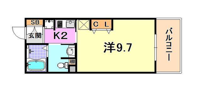 KDXレジデンス甲南山手(1K/2階)の間取り写真