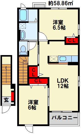 フォルテ二島A(2LDK/2階)の間取り写真