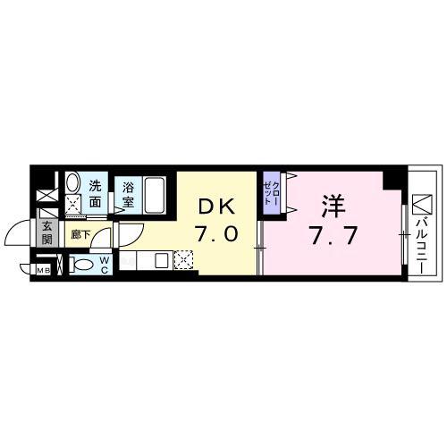 クレオス成城(1DK/3階)の間取り写真