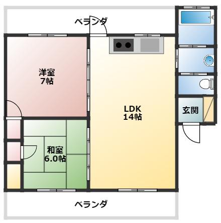 コーポAWA A棟(2LDK/4階)の間取り写真