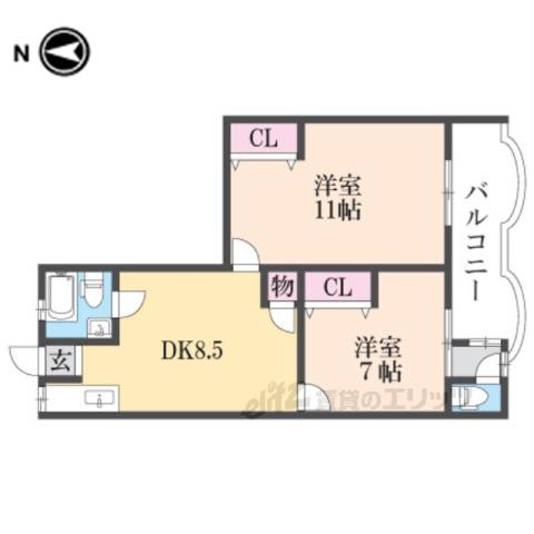 ハイツ荻野1(2LDK/2階)の間取り写真