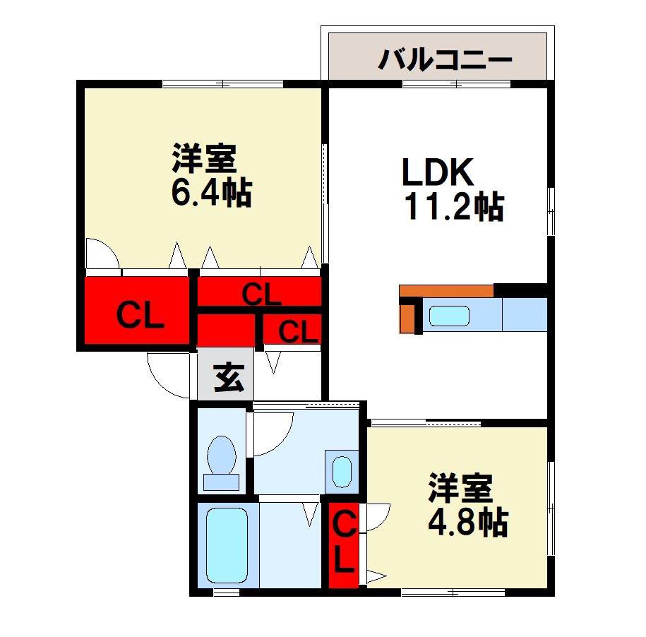 ディアスFUMI(2LDK/1階)の間取り写真