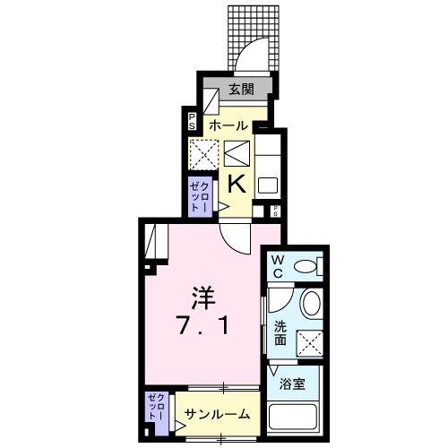 イリーデ南浦和(1K/1階)の間取り写真