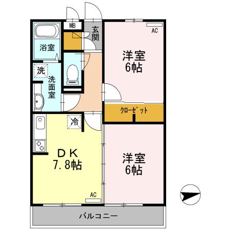 ジュネスK-西野川4丁目-(2DK/3階)の間取り写真
