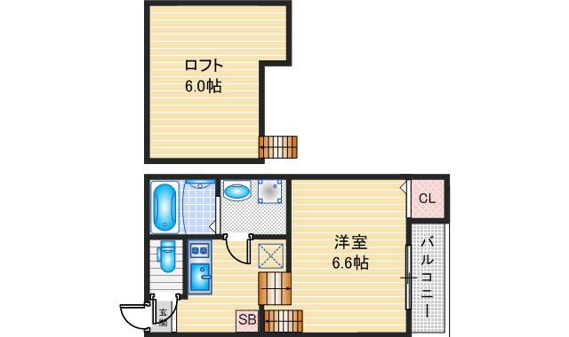 ハーモニーテラス生駒町(1SK/2階)の間取り写真