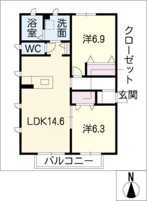 プレザン岐阜清本町 A棟(2LDK/1階)の間取り写真
