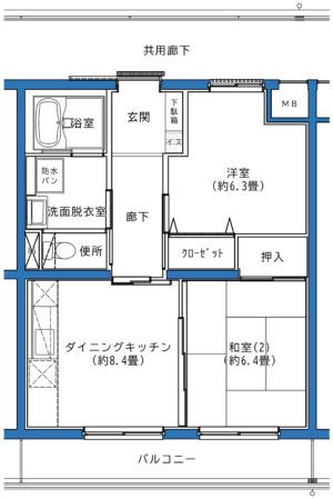 鶴ヶ島新町ハイツ(2DK/1階)の間取り写真
