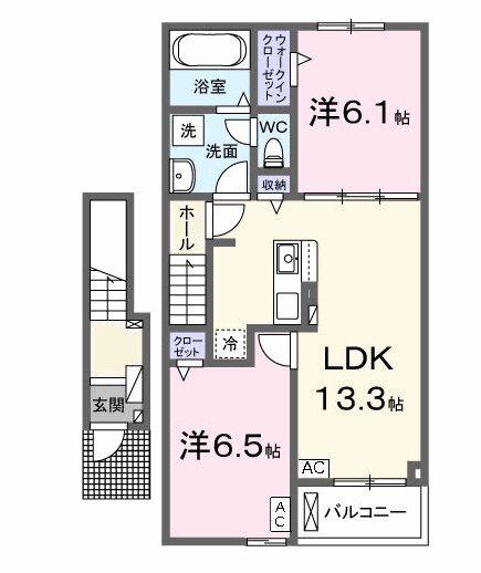 ジュピターII(2LDK/2階)の間取り写真