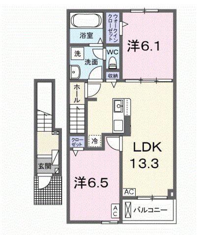 ジュピターII(2LDK/2階)の間取り写真
