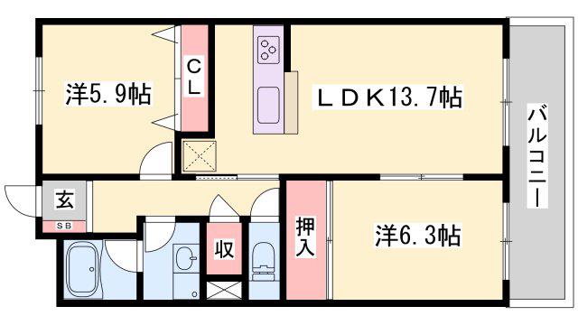ハーモニー三幸II(2LDK/1階)の間取り写真