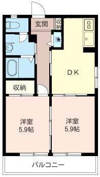 アルカンシェル西一之江(2DK/3階)の間取り写真
