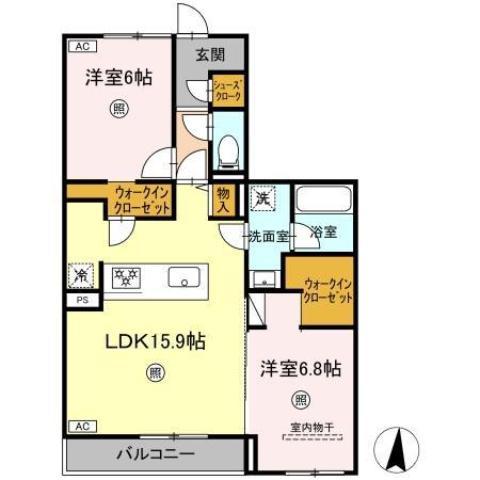 クインス ビル(2LDK/2階)の間取り写真