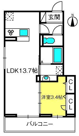 グランディールKAWAGUCHI(1LDK/3階)の間取り写真