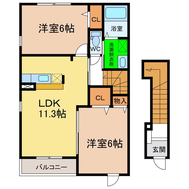グレースガーデン(2LDK/2階)の間取り写真