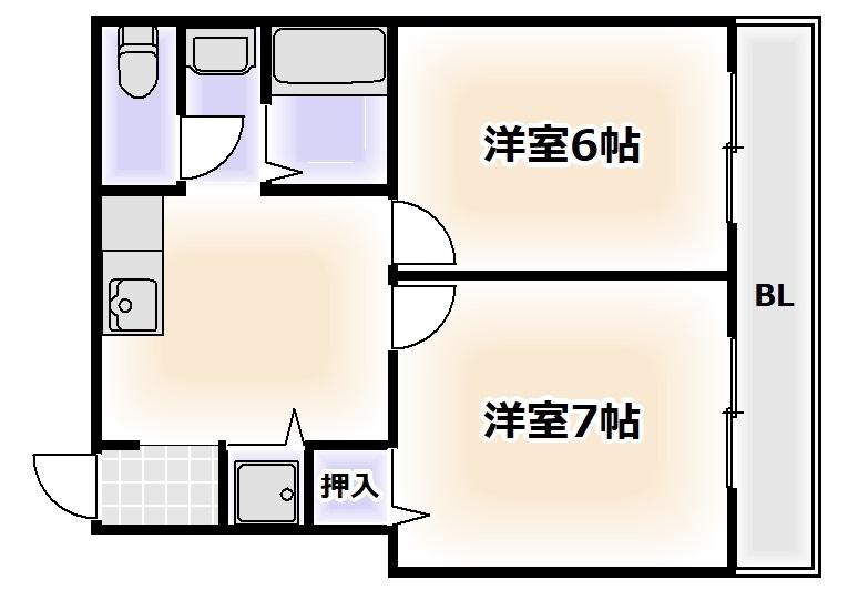 クレール針中野(2DK/2階)の間取り写真