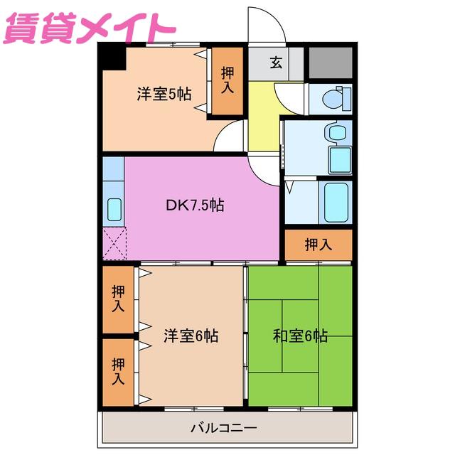 マンションマルカ(3DK/2階)の間取り写真